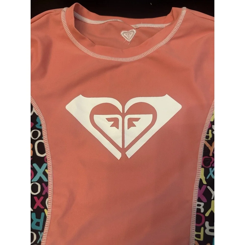Vtg Y2K Roxy Logo Pink Rashguard Size Small - Picture 2 of 4